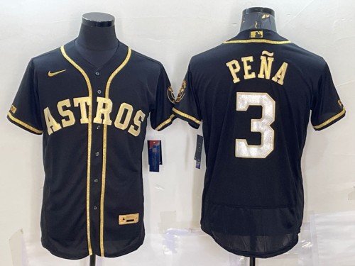 Men's Houston Astros #3 Jeremy Peña Black Gold Flex Base Stitched Jersey